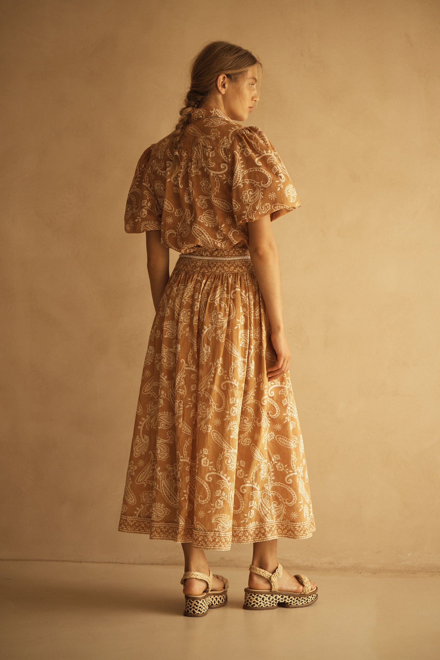 BUTA BELTED DROP WAIST MIDI SKIRT