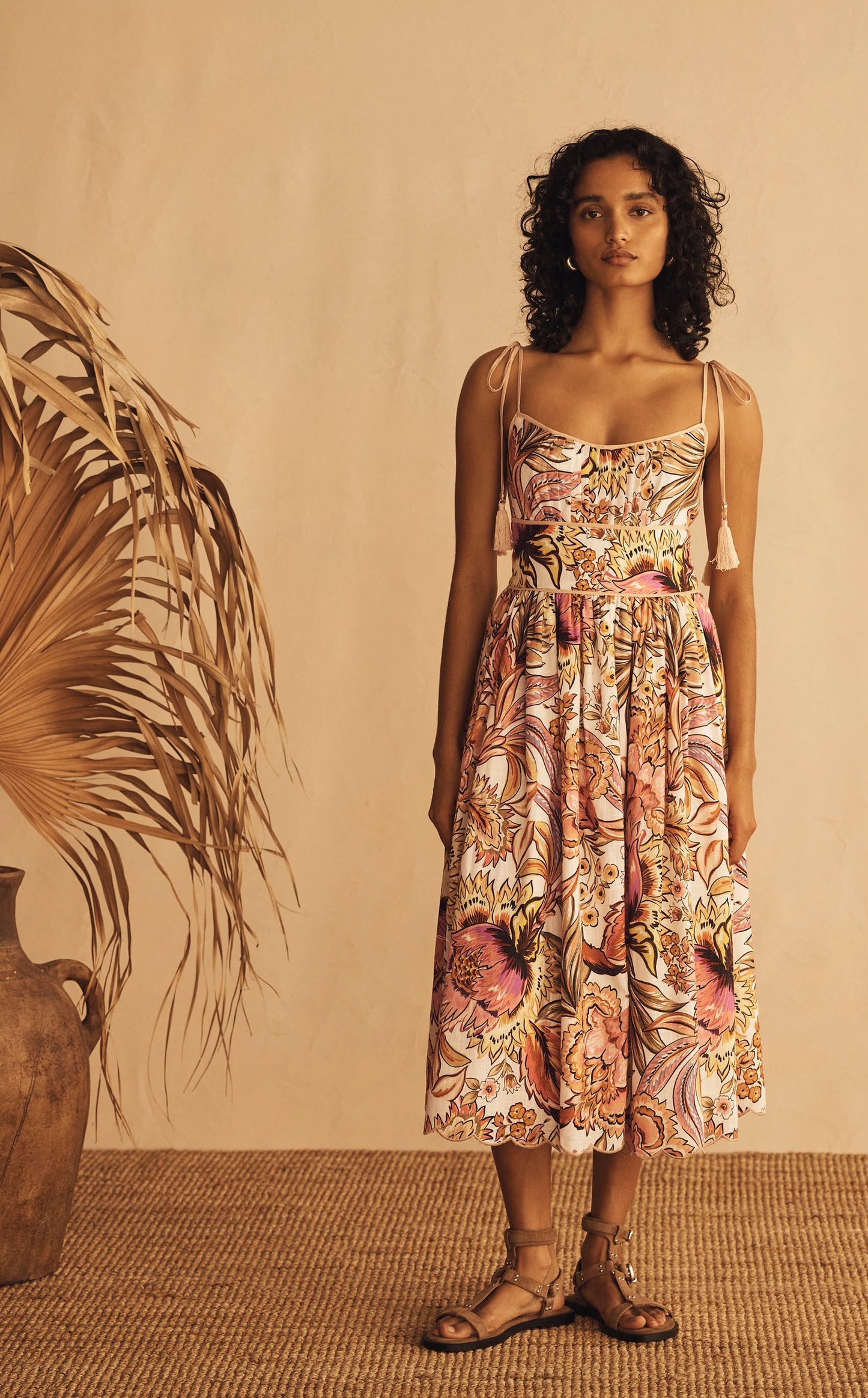 TIE SHOULDER MIDI DRESS