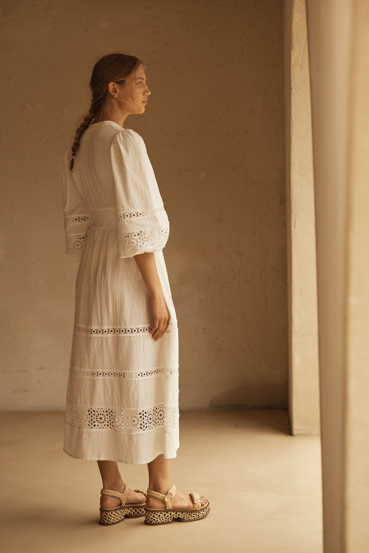BIANCA LACE PANELLED MIDI DRESS
