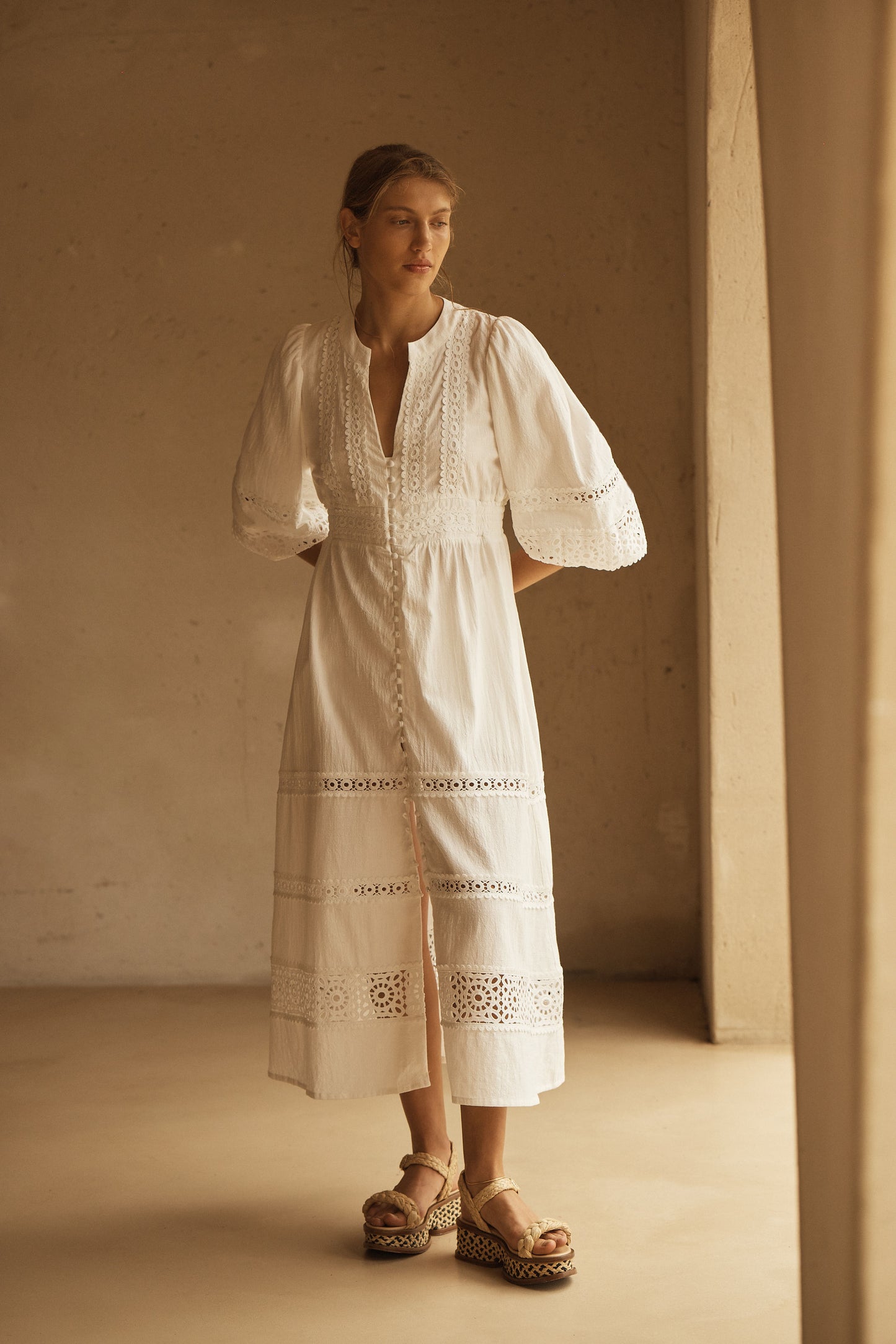 BIANCA LACE PANELLED MIDI DRESS