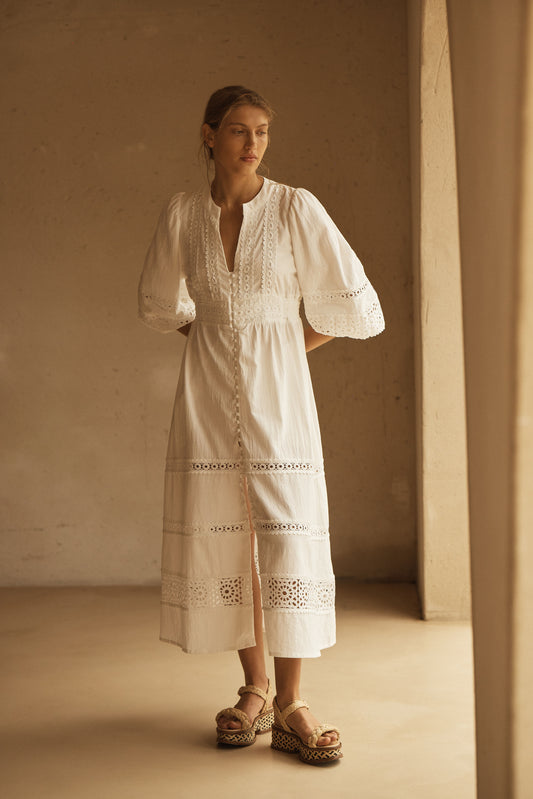 BIANCA LACE PANELLED MIDI DRESS