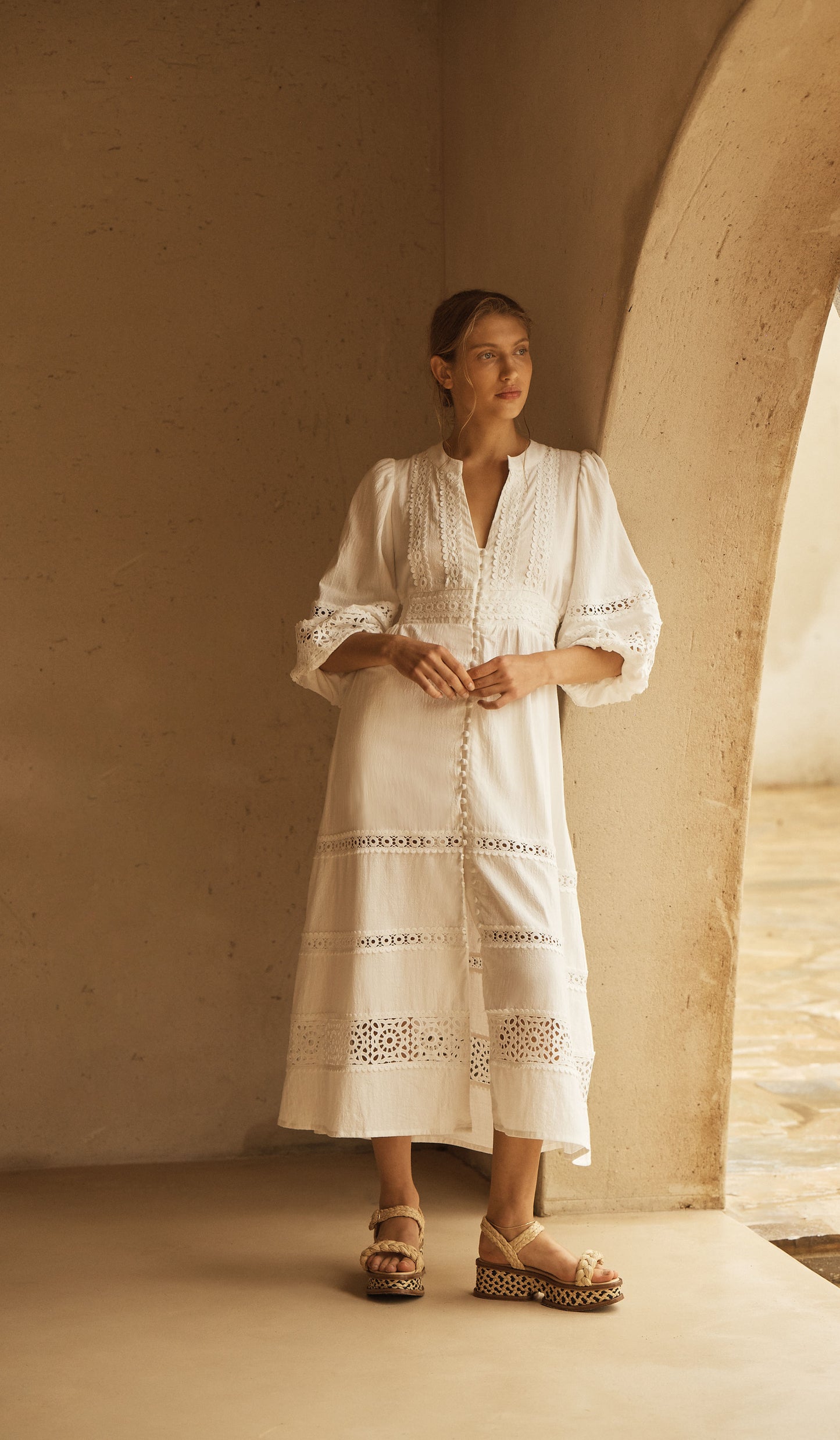BIANCA LACE PANELLED MIDI DRESS