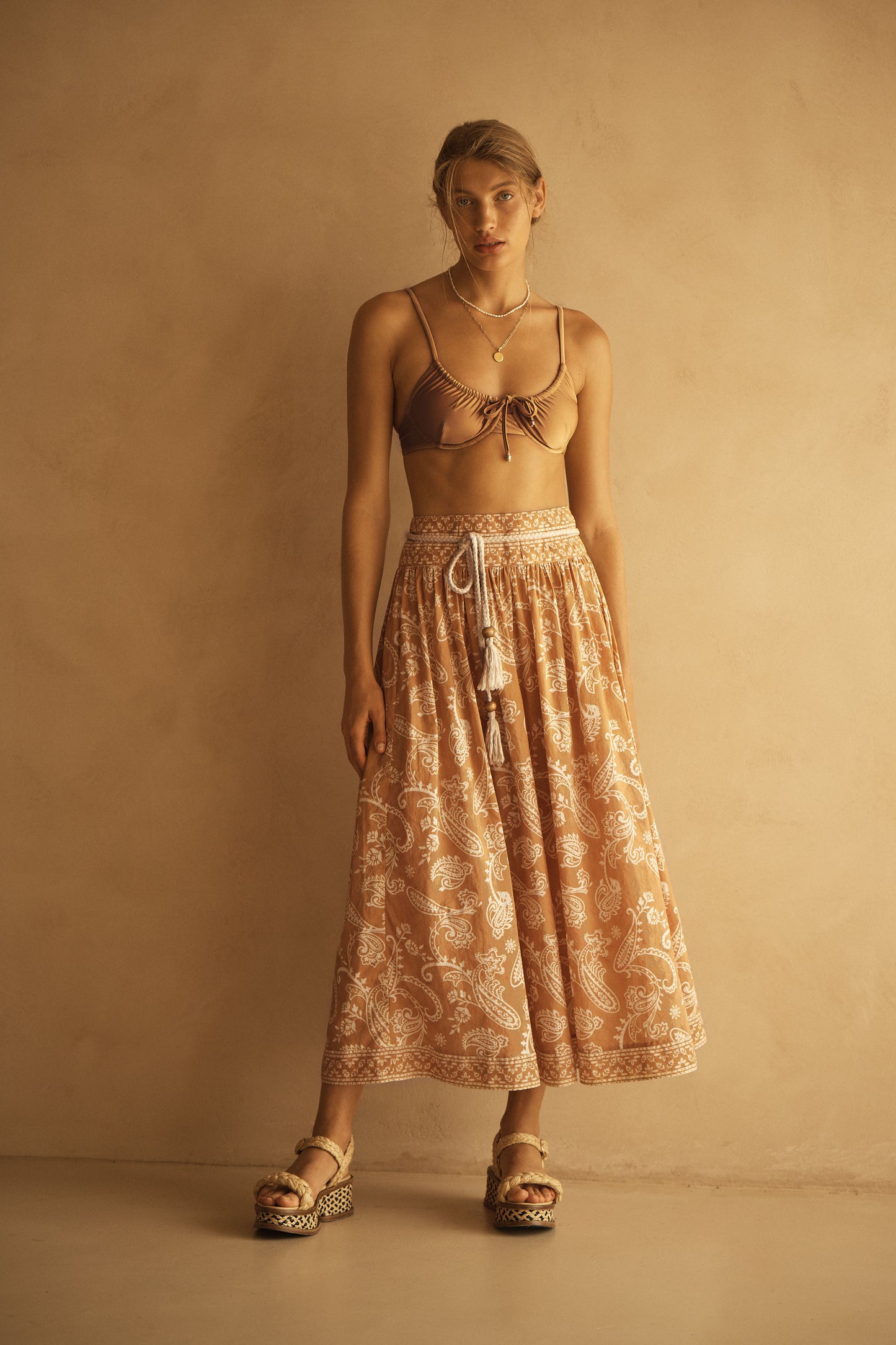 BUTA BELTED DROP WAIST MIDI SKIRT