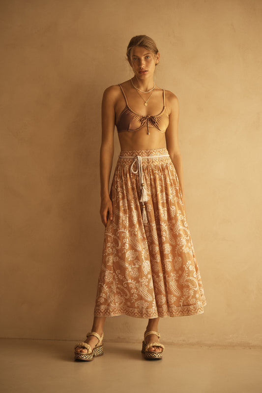 BUTA BELTED DROP WAIST MIDI SKIRT