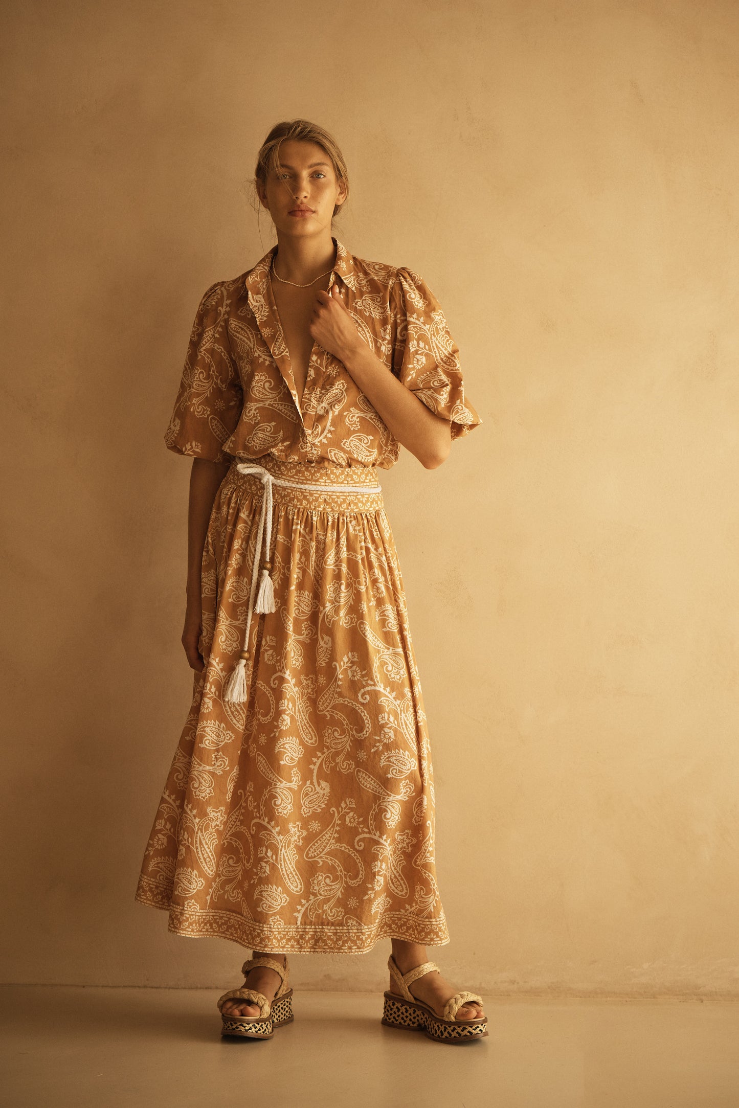 BUTA BELTED DROP WAIST MIDI SKIRT