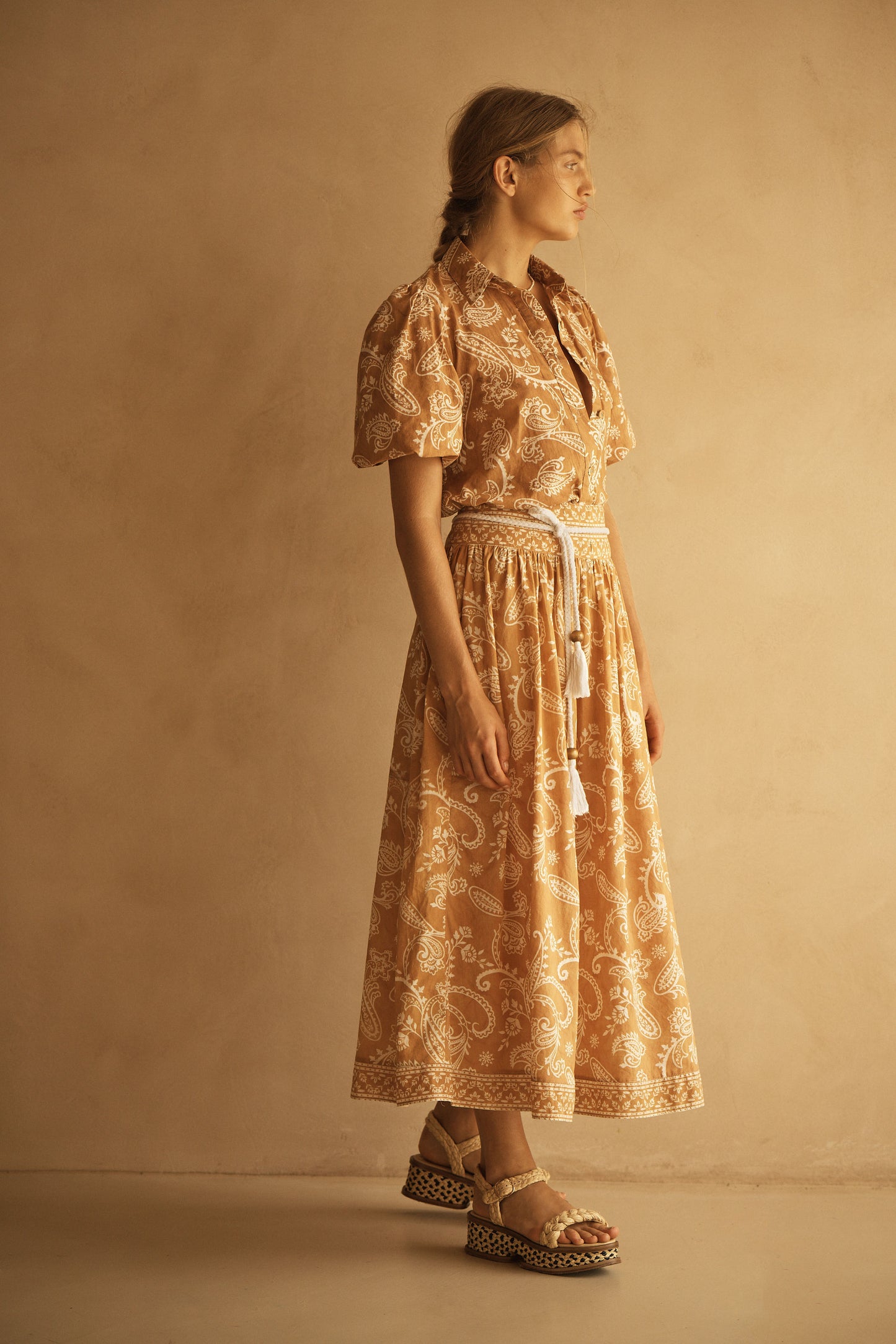 BUTA BELTED DROP WAIST MIDI SKIRT