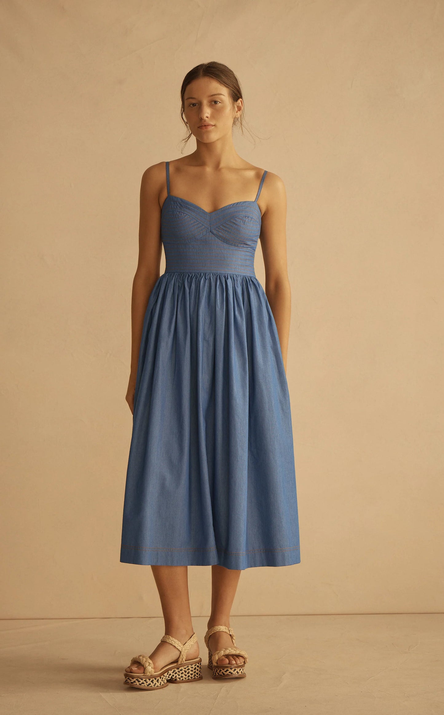 CAMBRICO STITCH DETAIL MIDI DRESS