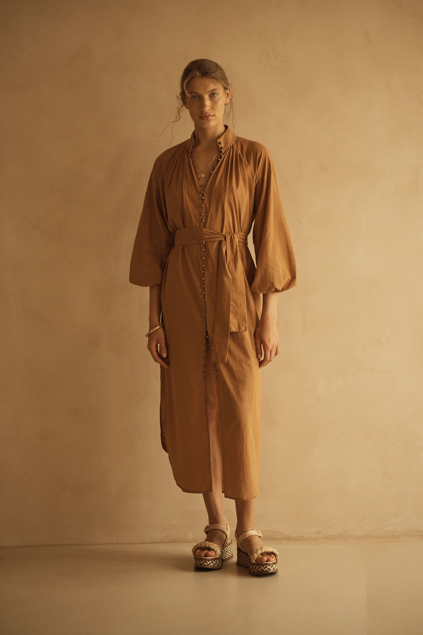 CAMMELLO BILLOW SLEEVE LONG DRESS