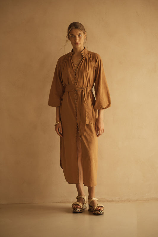 CAMMELLO BILLOW SLEEVE LONG DRESS