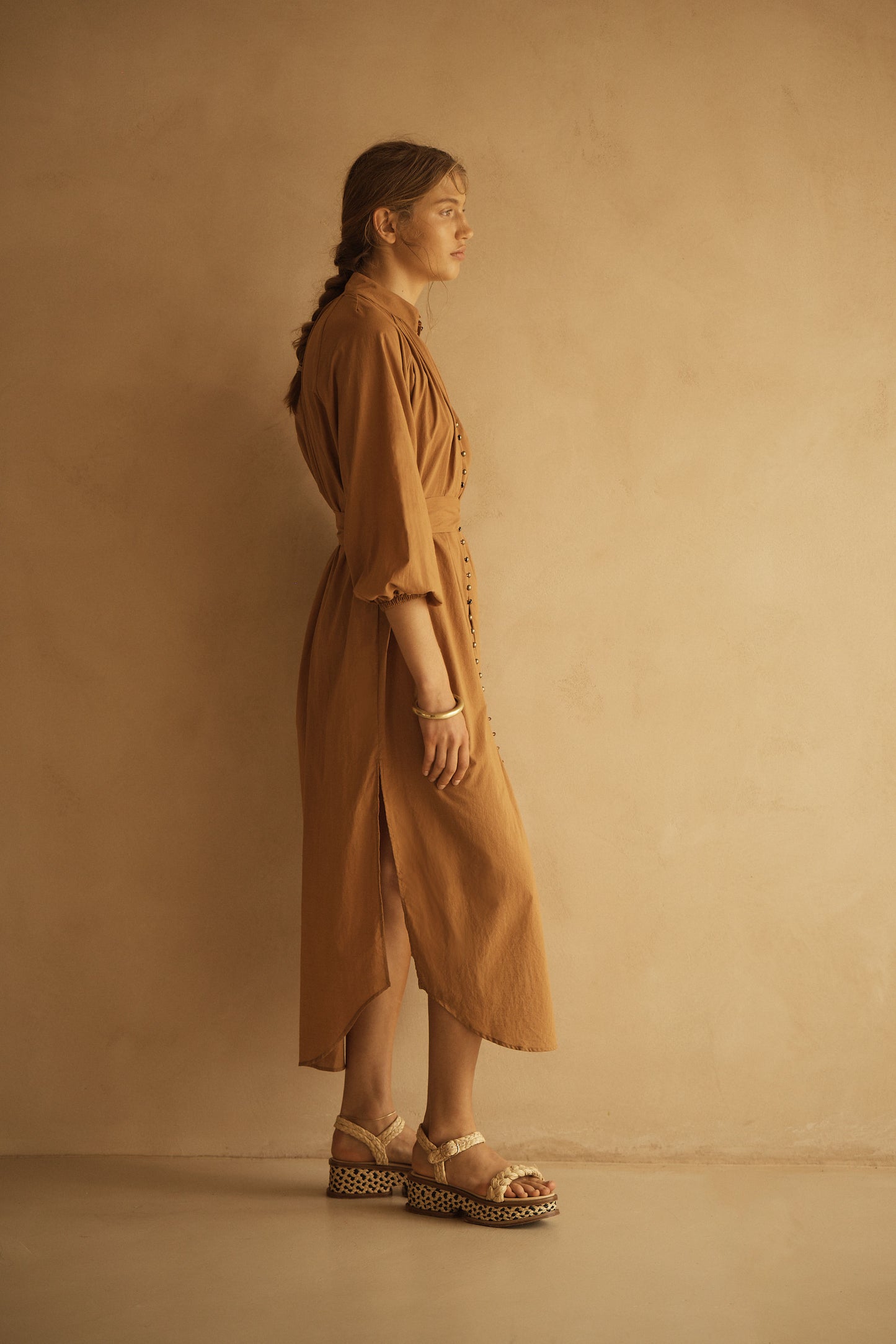CAMMELLO BILLOW SLEEVE LONG DRESS