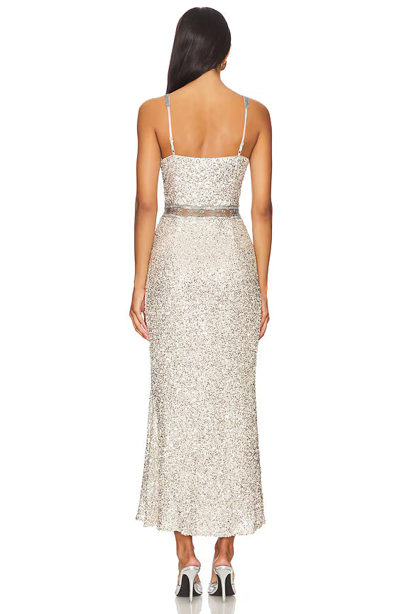 SILVER SEQUIN MIMI LONG DRESS