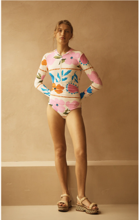 RUCHED LONG SLEEVE ONE PIECE SWIMSUIT
