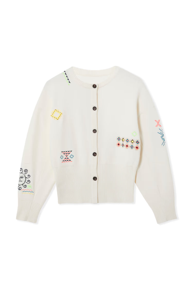 CREAM NEON EMBROIDERED DARCY CARDIGAN