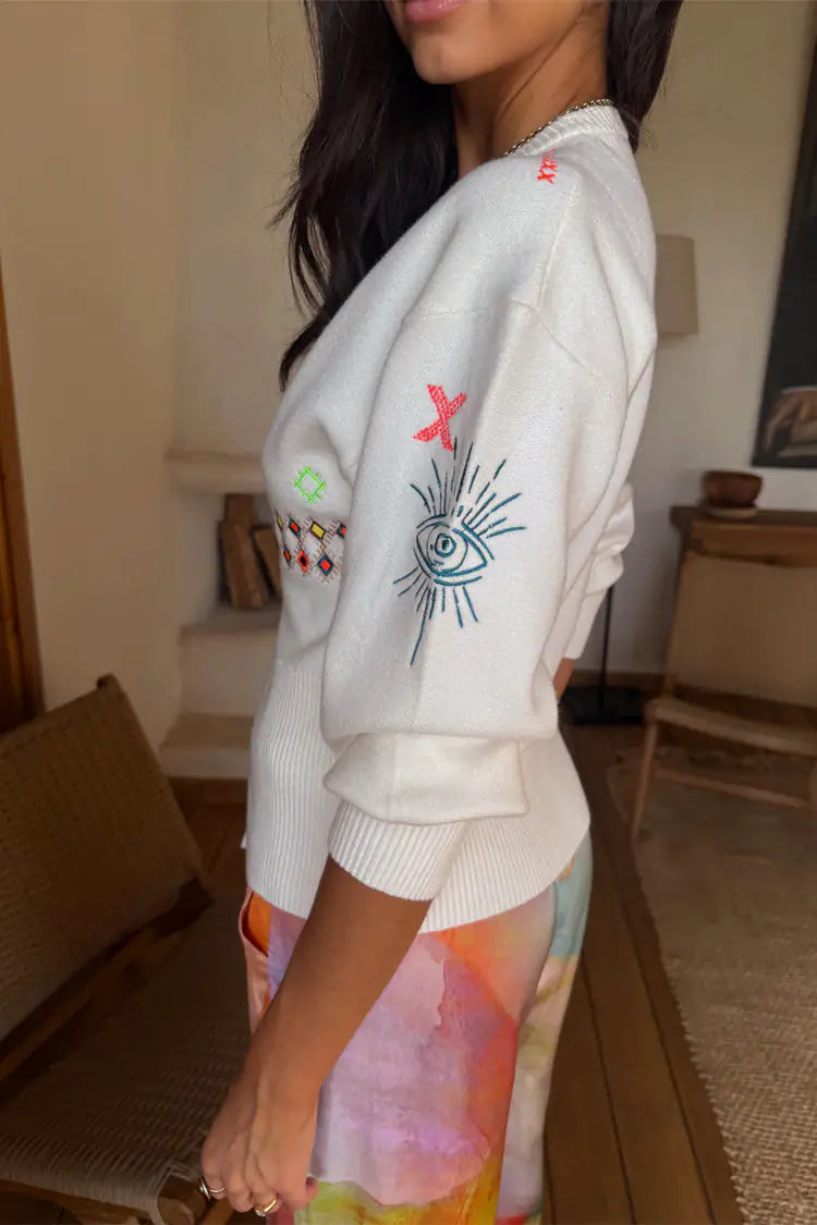 CREAM NEON EMBROIDERED DARCY CARDIGAN