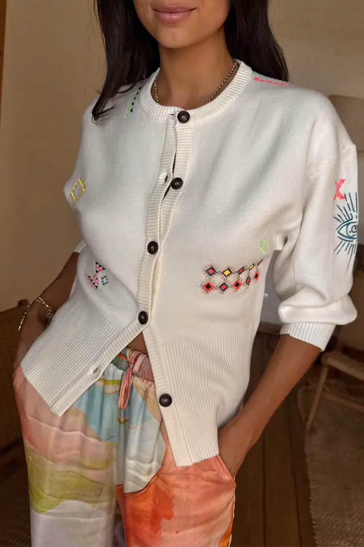 CREAM NEON EMBROIDERED DARCY CARDIGAN