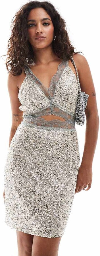 SILVER SEQUIN MIMI MINI DRESS